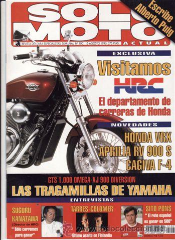 Coches y motocicletas: REVISTA SOLO MOTO ACTUAL A&Ntilde;O 1995 N&ordm; 1001. PRUEBA: HONDA VRX 400. REPORTAJES Y DEPORTE PREGUNTAR.
