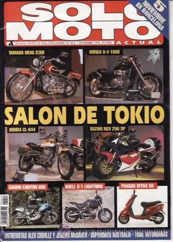 Carros e motociclos: REVISTA SOLO MOTO ACTUAL N&ordm; 1012 A&Ntilde;O 1995. PRUEBA. BUELL S 1 LIGHTINING 1200. CAGIVA CANYON 600.