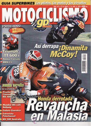 Carros e motociclos: REVISTA MOTOCICLISMO N&ordm; 1675 A&Ntilde;O 2000. PRU: TRIUMPH TT 600.HONDA XL 65 V TRANSALP.CANNONDALE MX 400.