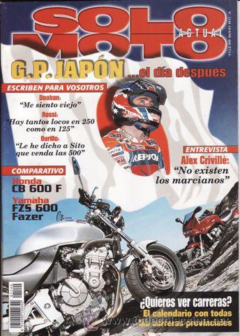 Cars and Motorcycles: REVISTA SOLO MOTO ACTUAL N&ordm; 1140 A&Ntilde;O 1998. PRU: HONDA XLR 125. COMP. YAMAHA FAZER Y HONDA CB 600.