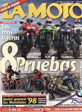 Cars and Motorcycles: REVISTA LA MOTO N&ordm; 96 A&Ntilde;O 1998. PRUEBA: CAGIVA CANYON 500. PRUEBA: TRIUMH THUNDERBIRD SPORT 900. PRU