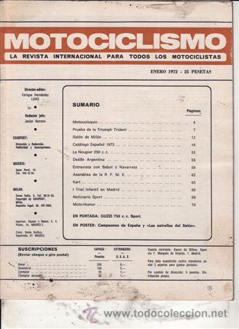 Automobili e Motociclette: REVISTA MOTOCICLISMO N&ordm; ENERO A&Ntilde;O 1972. PRUEBA: TRIUMH TRIDENT.