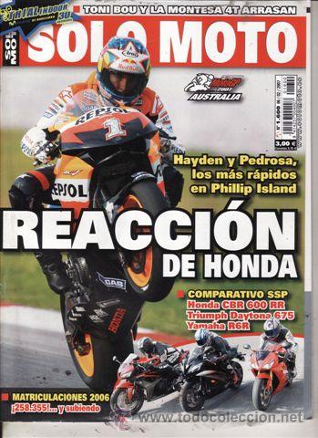 Autos und Motorr&auml;der: REVISTA SOLO MOTO ACTUAL N&ordm; 1600 A&Ntilde;O 2007. PRU: SATELIS 125. COMPARATIVA: HONDA CBR 600, YAMAHA R6 R