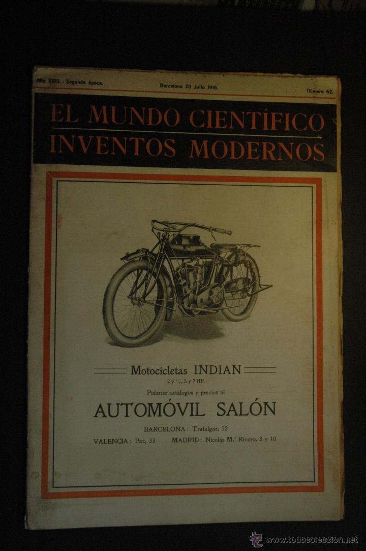 Automobili e Motociclette: Revista El Mundo Cient&iacute;fico Inventos modernos. Portada Motocicleta Indian 1916.