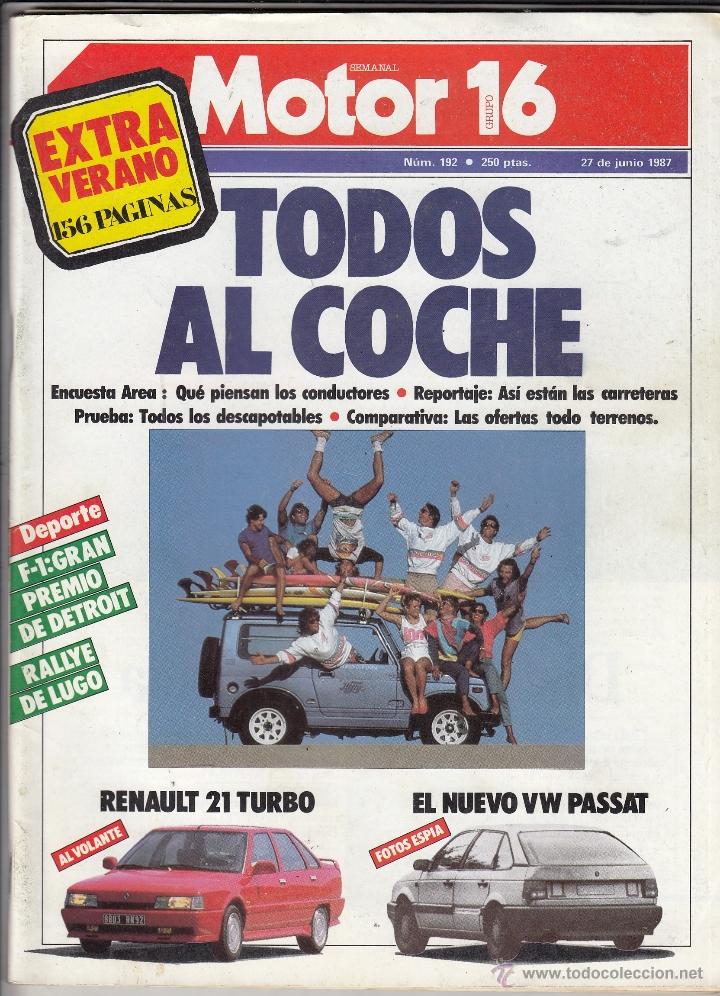Coches y Motocicletas: REVISTA MOTOR 16 N&ordm; 192 A&Ntilde;O 1987. PRUEBA: RENAULT 21 TURBO.COMPARATIVA: DESCAPOTABLES. TODOTERRENO.