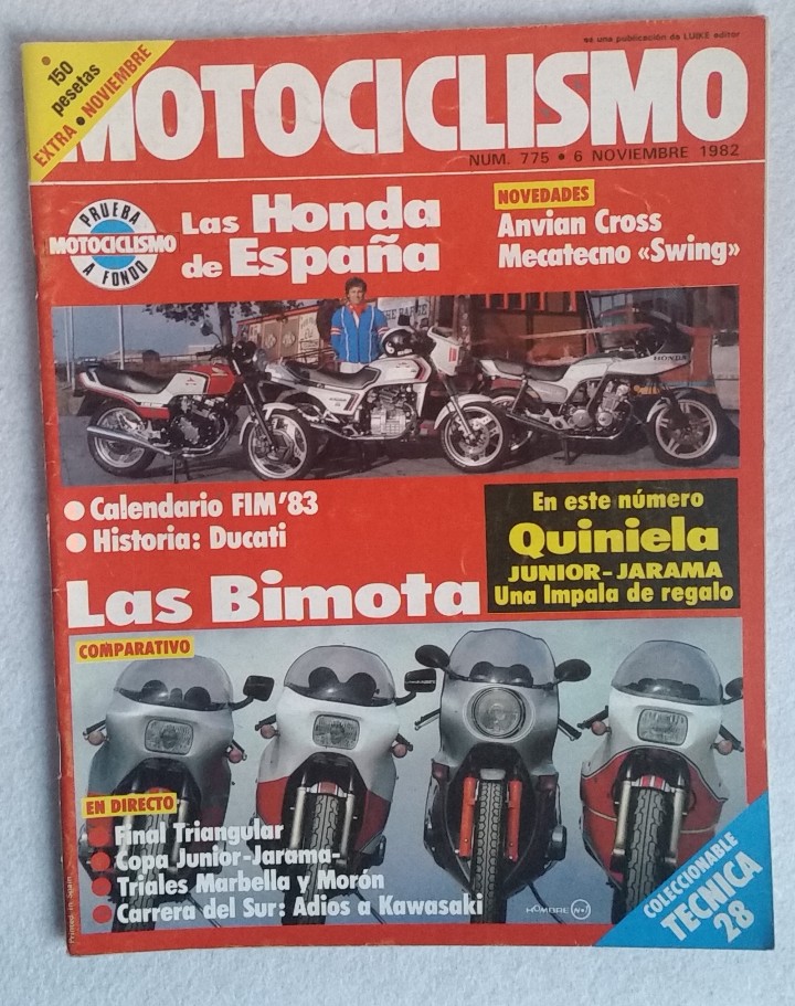 Carros e motociclos: REVISTA MOTOCICLISMO N&ordm; 775. A&Ntilde;O 1982. EXTRA NOVIEMBRE. HONDA CB 900 F. BIMOTA.