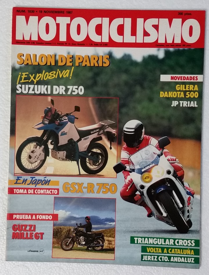 Automobili e Motociclette: REVISTA MOTOCICLISMO N&ordm; 1030. A&Ntilde;O 1987. 19 NOVIEMBRE . CCAVENDE.