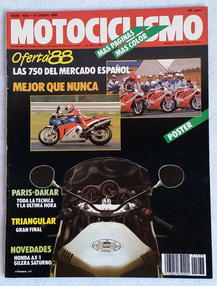 Automobili e Motociclette: REVISTA MOTOCICLISMO N&ordm; 1038. A&Ntilde;O 1988. 14 ENERO. CCAVENDE.