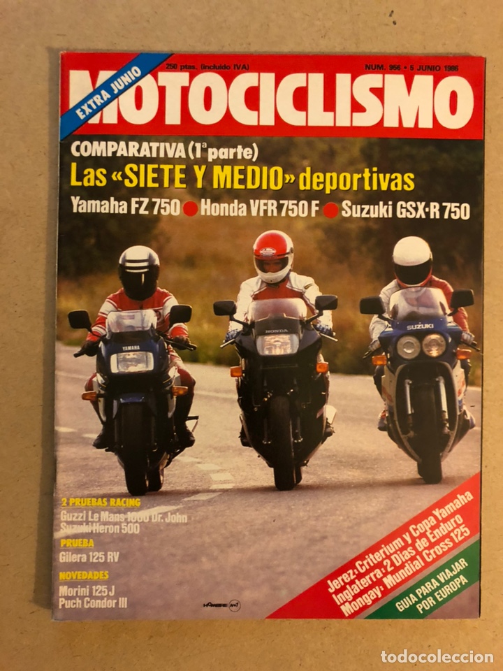 Coches y Motocicletas: MOTOCICLISMO N&deg; 955 (1986). COMPARATIVA 750 (YAMAHA FZ, YAMAHA VFR, SUZUKI GSX-R), GUZZI LEMAN 1000,