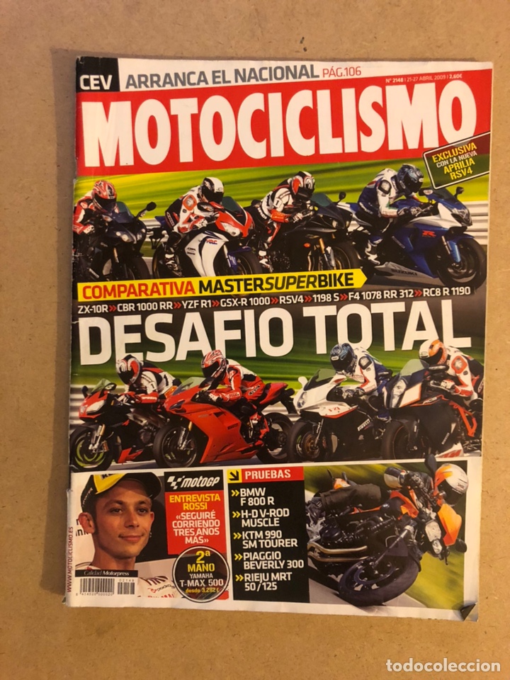 Voitures et Motocyclettes: MOTOCICLISMO N&deg; 2148 (2009). ROSSI, COMPARATIVA SUPERBIKES, VMW F 800 R, H-D V-ROD MUSCLE, KTM 990 S