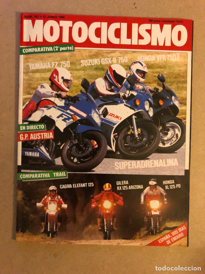 Autos und Motorr&auml;der: MOTOCICLISMO N&deg; 957 (1986). YAMAHA FZ 750, SUZUKI GSXR 750, HONDA VFR 750F, CAGIVA ELEFANT 125, GILE