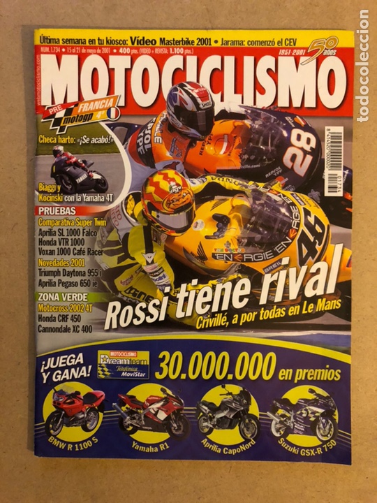 Cars and Motorcycles: MOTOCICLISMO N&deg; 1734 (2001). ROSSI Vs CRIVILL&Eacute;, APRILIA SL 1000 FALCO, HONDA VTR 1000, VOXAN 1000