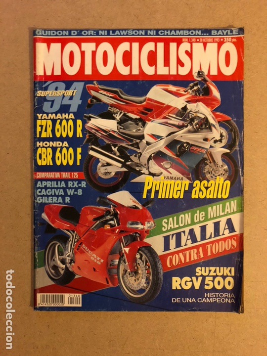 Automobili e Motociclette: MOTOCICLISMO N&deg; 1340 (1993). YAMAHA FZR 600 R VS HONDA CBR 600 F, APRILIA RX-V, CAGIVA W-8, GILERA 8