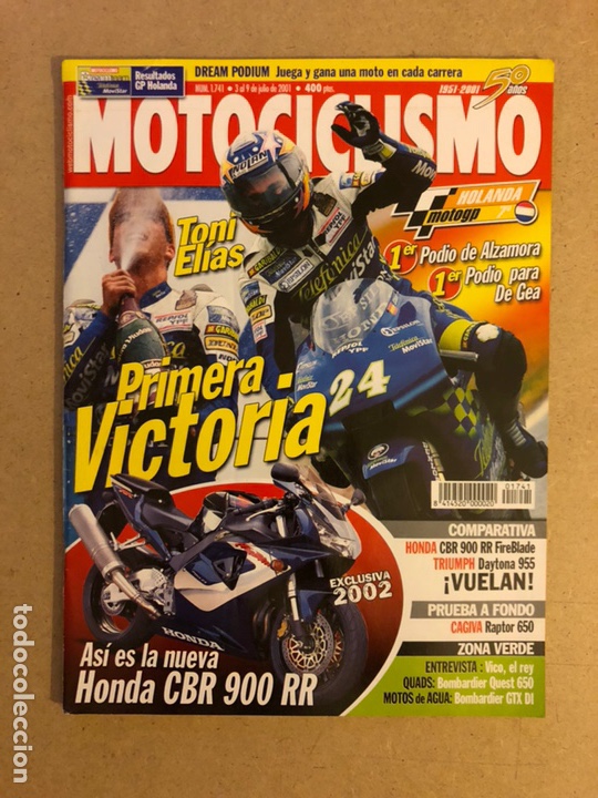 Carros e motociclos: MOTOCICLISMO N&deg; 1741 (2001). TONI ELIAS, HONDA CBR 900 RR, TRIUMPH DAYTONA 955, CAGIVA RAPTOR 650,..