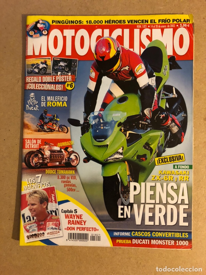 Carros e motociclos: MOTOCICLISMO N&deg; 1821 (2003). DOBLE POSTER BMW RANDY MAMOLA, COLECCIONABLE N&deg; 5 WAYNE RAINEY, KAWA ZX