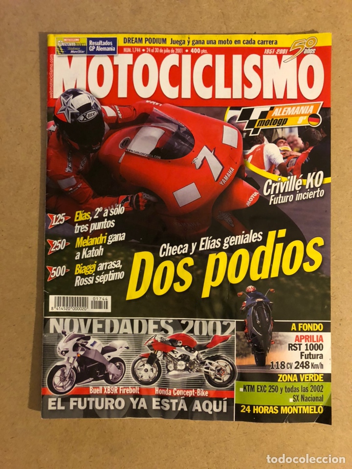 Carros e motociclos: MOTOCICLISMO N&deg; 1744 (2001). MAX BIAGGI, APRILIA RST 1000, KTM EXC 250, BUELL XB9R