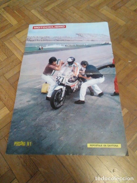 Automobili e Motociclette: POSTER REVISTA MOTOCICLISMO A&Ntilde;O 1977. REPOSTAJE EN DAYTONA. MEDIDAS. MEDIDAS 231X47 CM APROX.