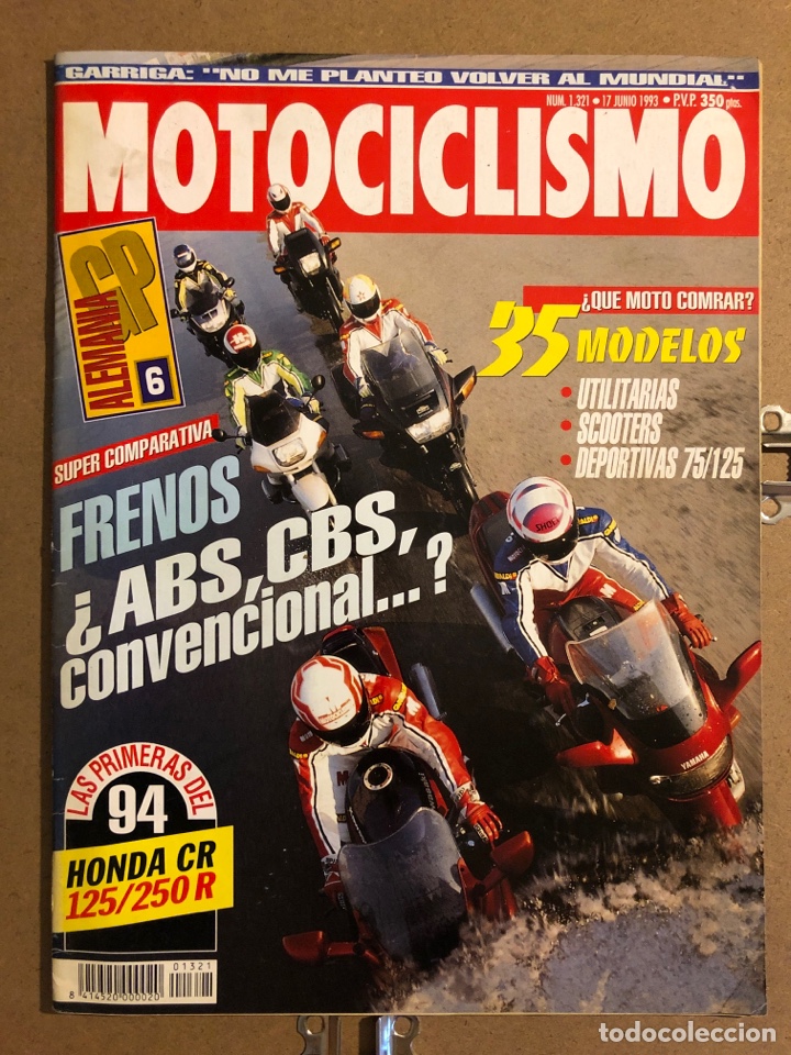 Automobili e Motociclette: MOTOCICLISMO N&deg; 1321 (JUNIO 1993). HONDA CR 125/250 R, FRENOS ABS CBS, DEPORTIVAS 75/125,...