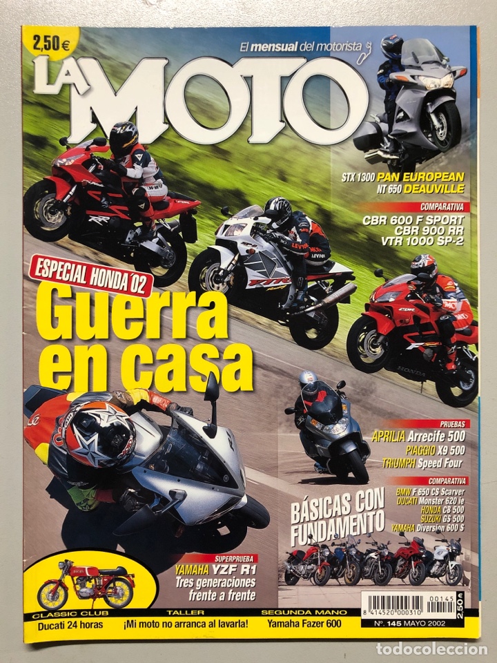 Coches y Motocicletas: LA MOTO N&deg; 145 (2002). APRILIA ARRECIFE 500, TRIUMPH SPEED FOUR, HONDA CBR 600 F SPORT,...