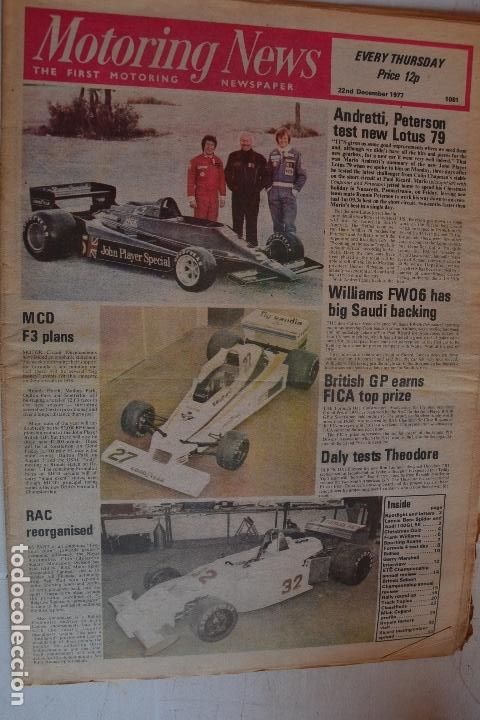 Automobili e Motociclette: 22 DECIEMBRE 1977 PERI&Oacute;DICO MOTORING NEWS -22 DECEMBER 1977 MOTORING NEWS NEWSPAPER F1 - RALLYE