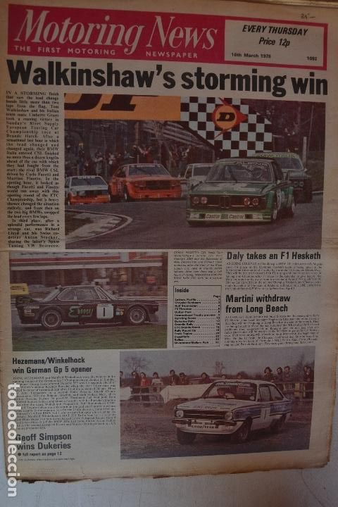 Automobili e Motociclette: 16 MARZO 1978 PERI&Oacute;DICO MOTORING NEWS -16 MARCH 1978 MOTORING NEWS NEWSPAPER - F1 - RALLYE
