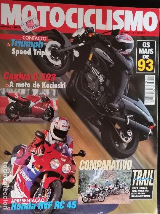 Cars and Motorcycles: 1993 REVISTA MOTOCICLISMO - TRIUMPH SPEED TRIPLE - CAGIVA C 593 - HONDA VFR RC 45 - TRAIL
