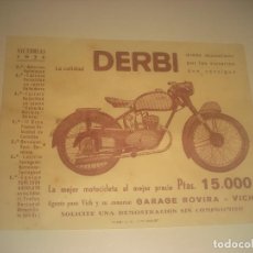 Coches y Motocicletas: DERVI MOTOCICLETA PUBLICIDAD . VICTORIAS 1954. VICH.. Lote 311920353