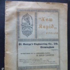 Coches y Motocicletas: BICLETAS NEW RAPID CATALOGO PUBLICITARIO EN CASTELLANO GUILLERMO GREEN MADRID 1896 MUY RARO. Lote 360309665