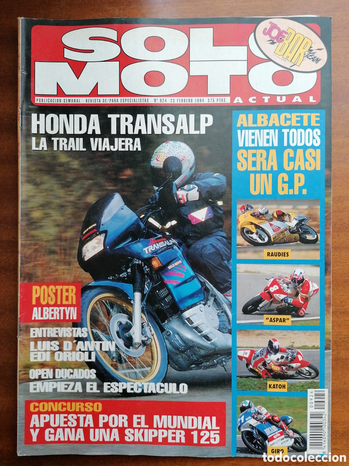 Cars and Motorcycles: SOLO MOTO ACTUAL 924 1994 HONDA TRANSALP, ALBERTYN, LUIS D'ANTIN, EDI ORIOLI, HONDA RS 250