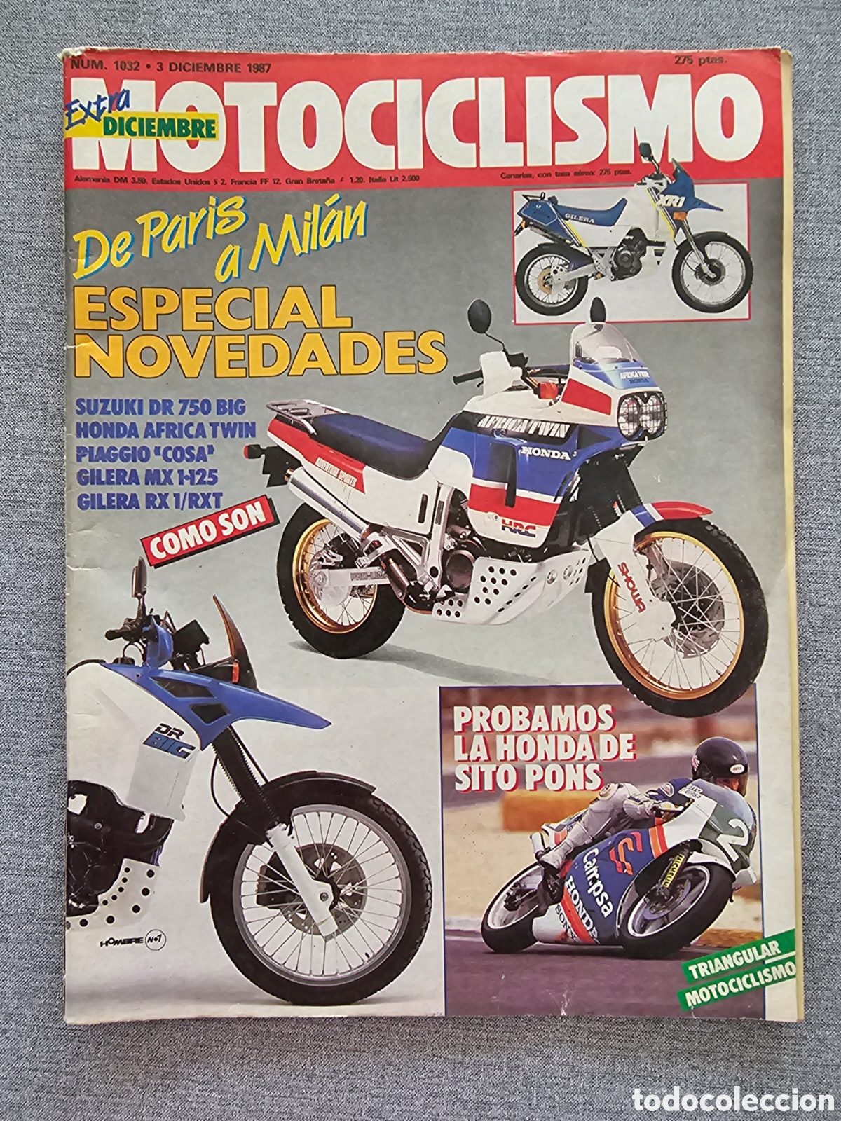 Autos und Motorr&auml;der: MOTOCICLISMO 1032 1987 SUZUKI DR 750 BIG, HONDA AFRICA TWIN, PIAGGIO COSA, GILERA MX 1-125. RX 1/RXT