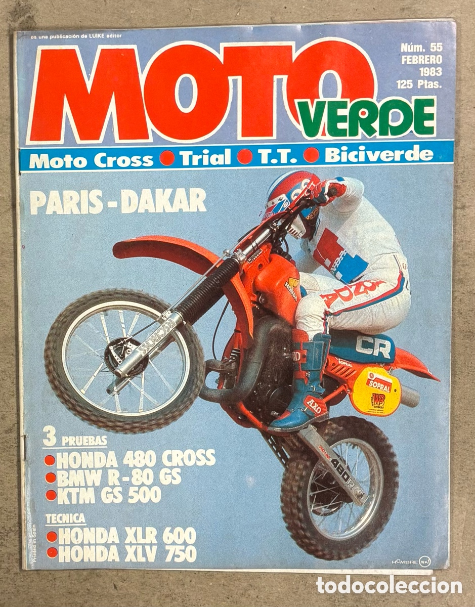 Coches y Motocicletas: MOTO VERDE N&deg; 55 (1983). PAR&Iacute;S-DAKAR, HONDA 480 CROSS, BMW R-80 GS, KTM GS 500,...