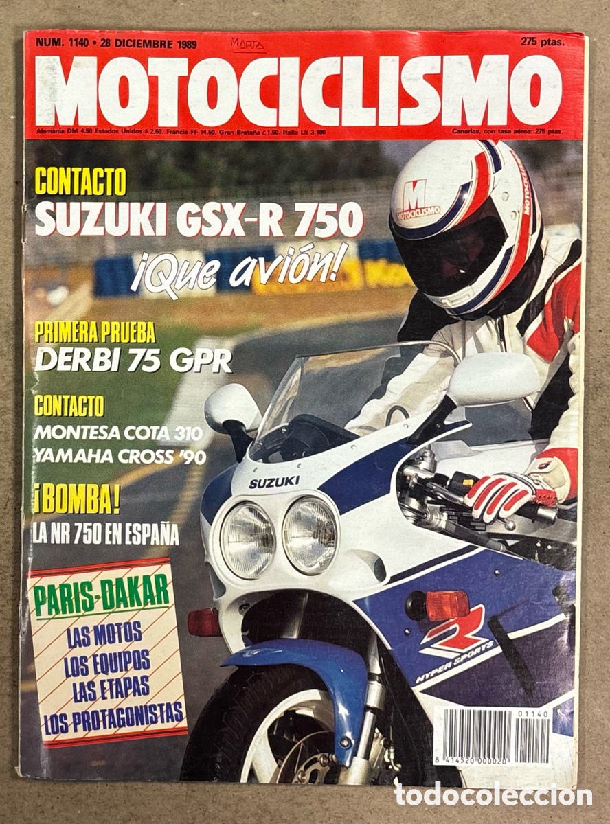 Coches y Motocicletas: MOTOCICLISMO N&deg; 1140 (1989). SUZUKI GSX-R 750, DERBI 75 GPR, MONTESA COTA 310, YAMAHA CROSS &lsquo;90,&hellip;