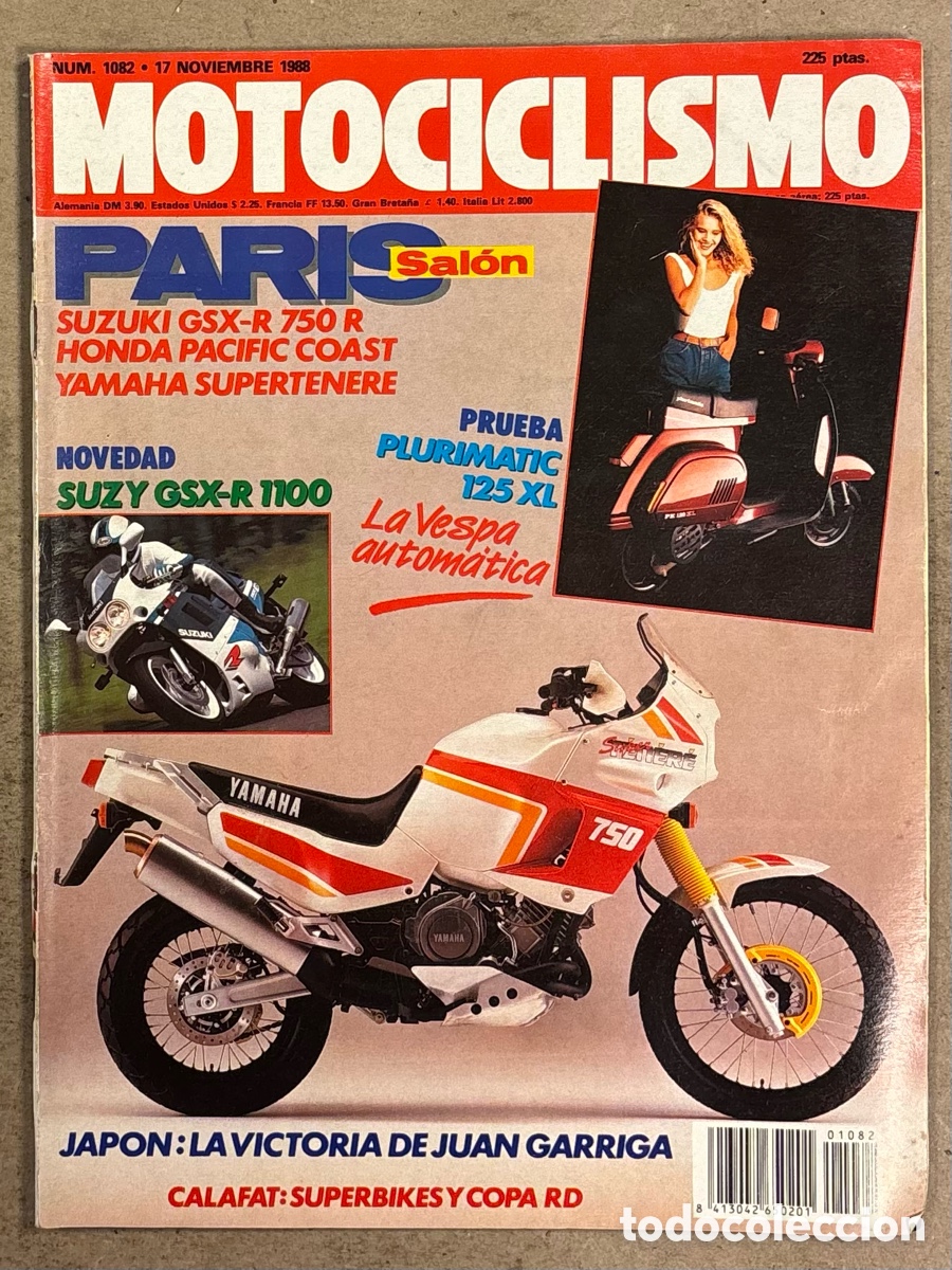 Coches y Motocicletas: MOTOCICLISMO N&deg; 1082 (1988). SUZUKI GSX-R 750 R, HONDA PACIFIC COAST, YAMAHA SUPERTENERE, POSTER SIT