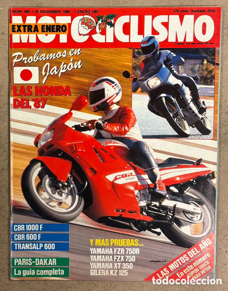 Coches y Motocicletas: MOTOCICLISMO N&deg; 985 (1986). HONDA CBR 1000 F y 600 F, TRANSALP 600, YAMAHA FZR 750R, GILERA KZ 125