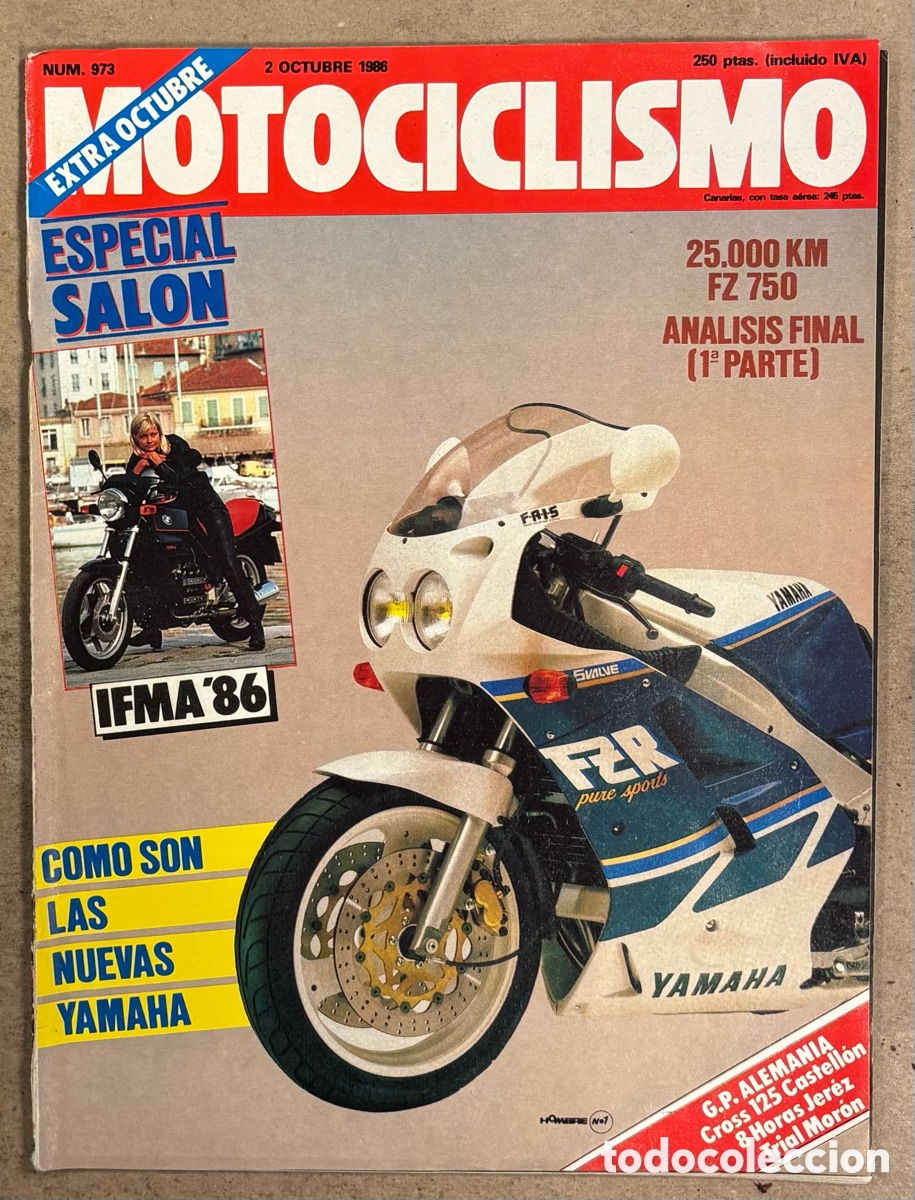 Coches y Motocicletas: MOTOCICLISMO N&deg; 973 (1986). YAMAHA FZR 1000 - FZX 750 y TZR 250, MORINI 125 KJ, YAMAHA FZ,&hellip;