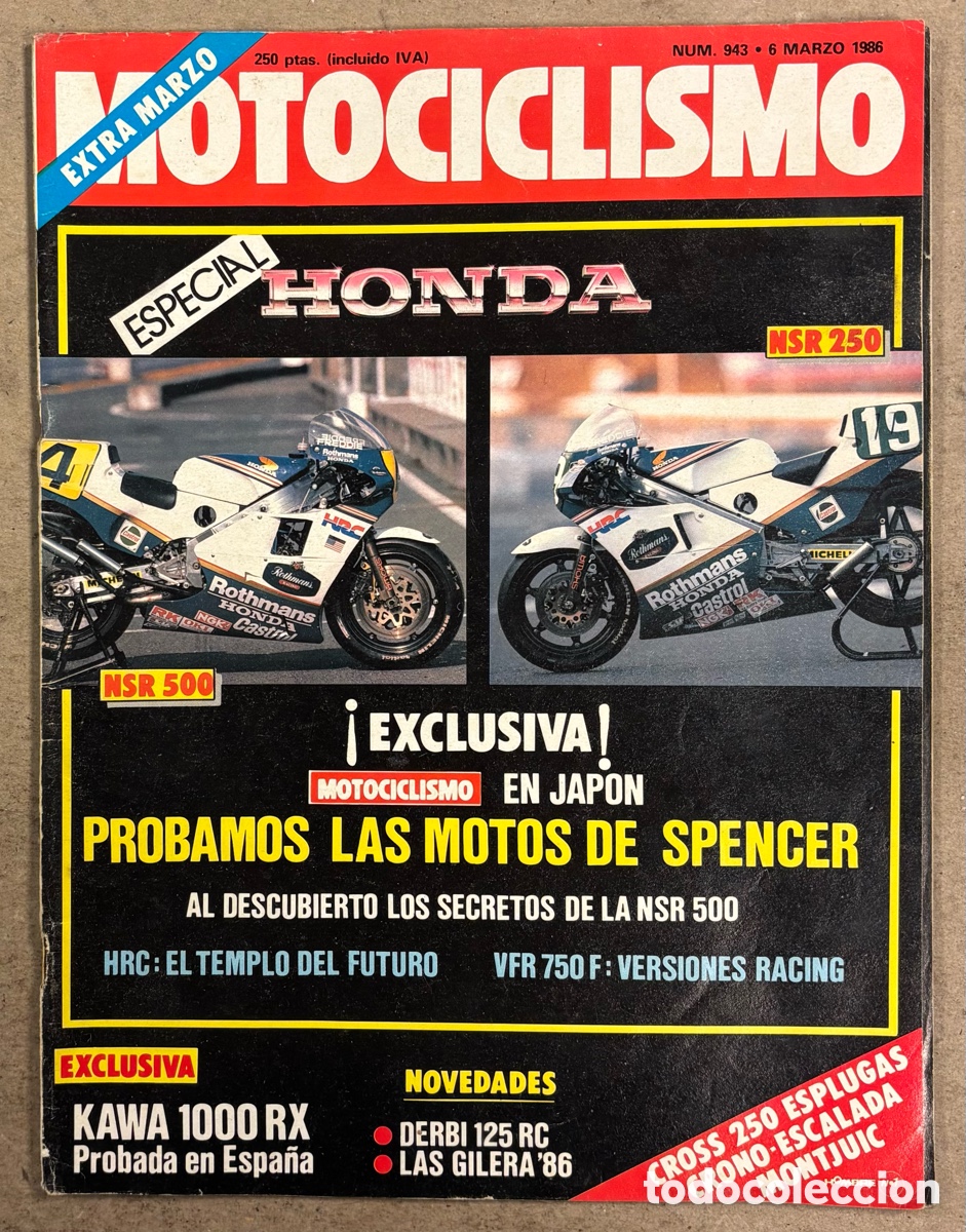 Coches y Motocicletas: MOTOCICLISMO N&deg; 943 (1986). ESPECIAL HONDA NSR 500 y NSR 250, KAWASAKI 1000 RX, DERBI 125 KARMATHAN