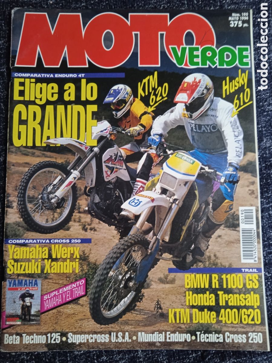 Coches y Motocicletas: MOTO VERDE N&ordm; 190 MAYO 1994 YAMAHA WERX, SUZUKI XANDRI, BMW R 1100 GS, HONDA TRANSALP,