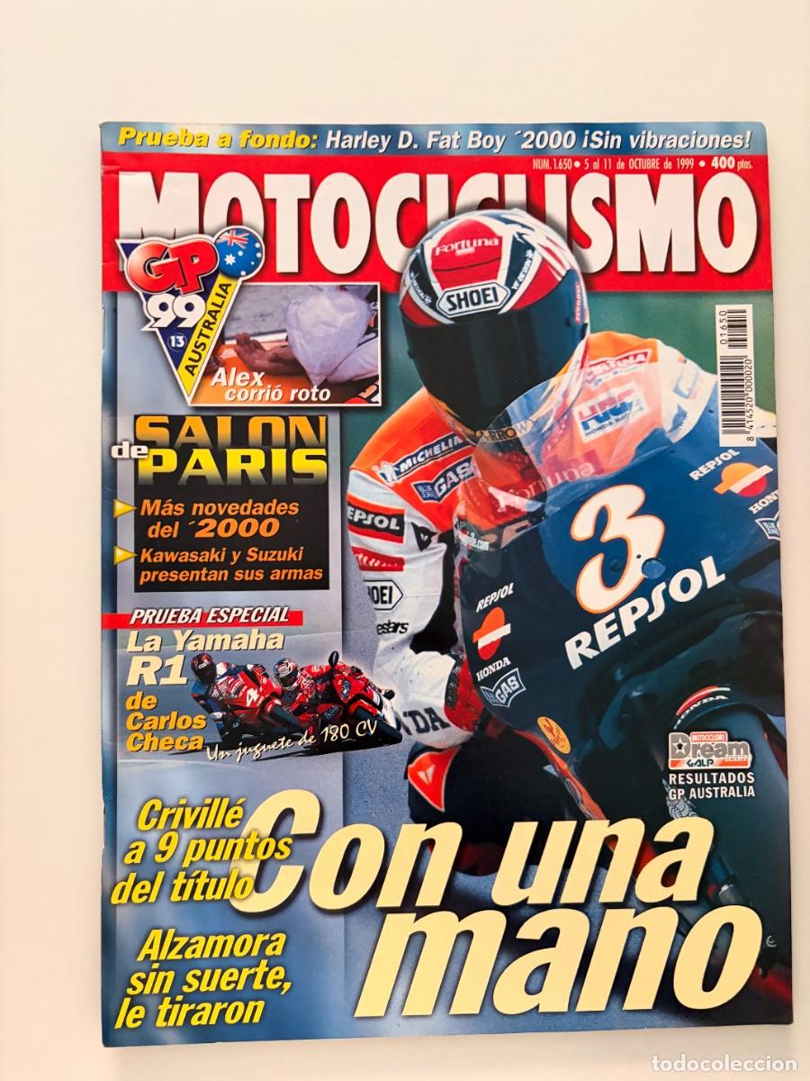 Coches y Motocicletas: MOTOCICLISMO. N&deg; 1650. OCTUBRE 1999. YAMAHA R1, HARLEY-DAVIDSON FAT BOY, CAGIVA RAPTOR Y SUZUKI. LEE
