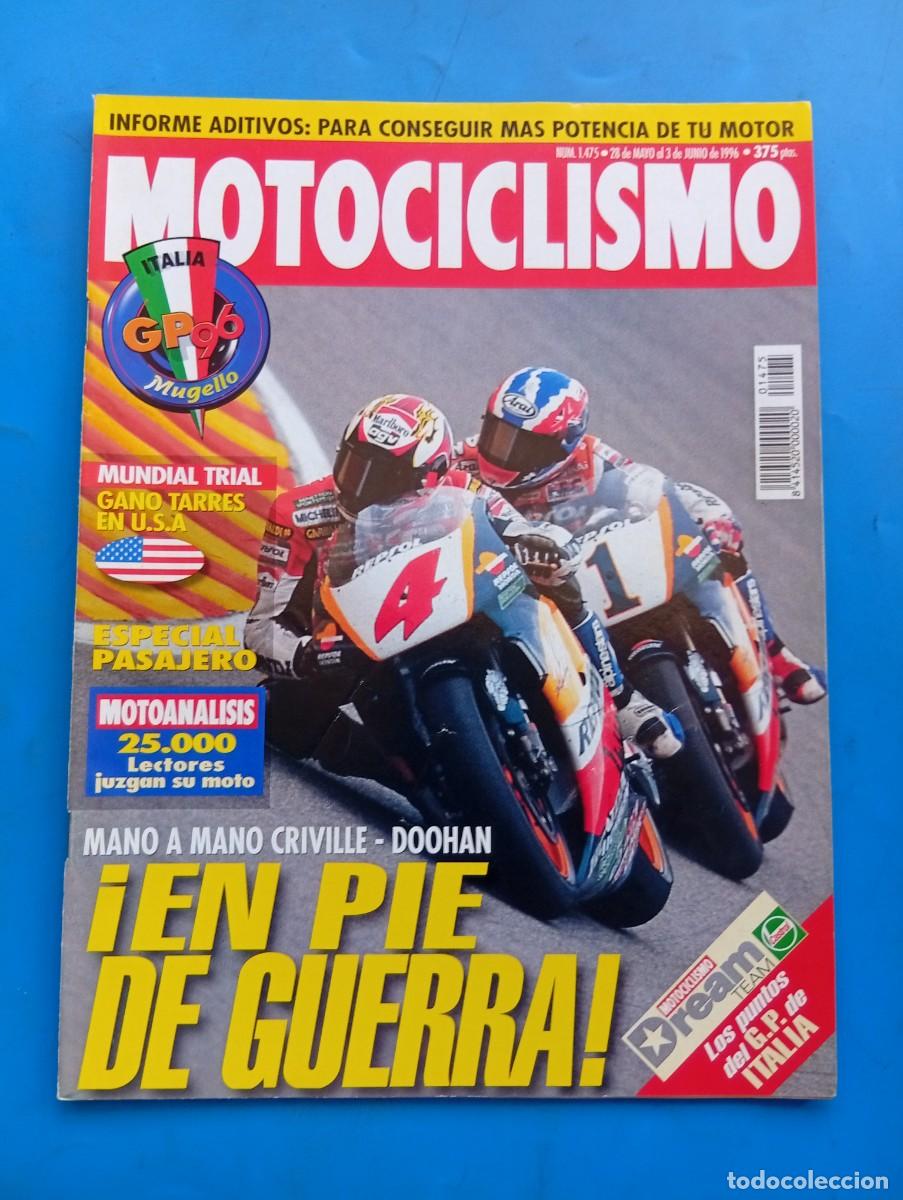 Coches y motocicletas: MOTOCICLISMO. N&ordm; 1475. MAYO 1996. GP DE ITALIA. MUNDIAL TRIAL. ESPECIAL PASAJERO. MANO A MANO.. LEER