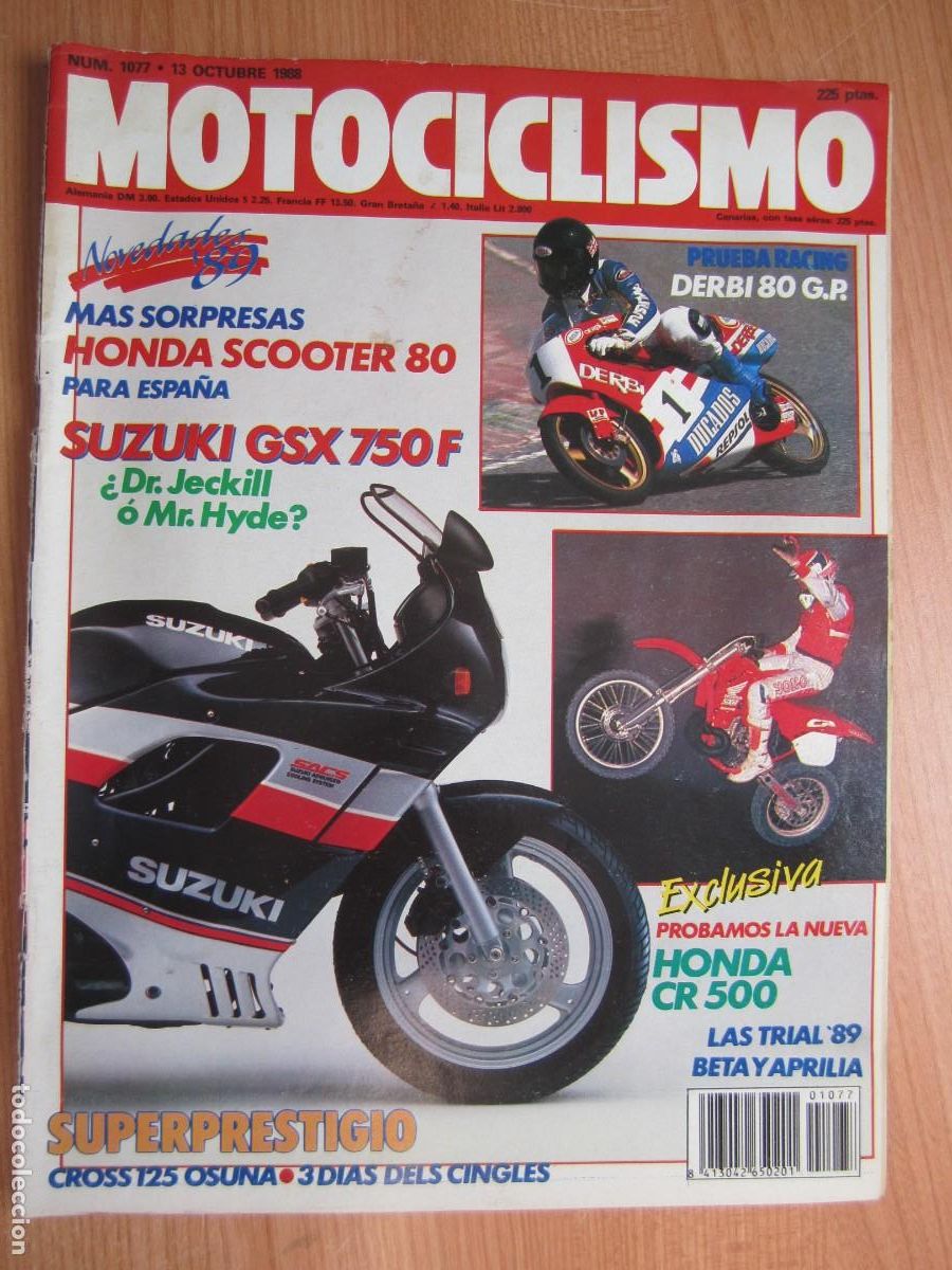Coches y motocicletas: revista num 1077 a&ntilde;o 1988 suzuki gsx 750 f derbi 80 g.p