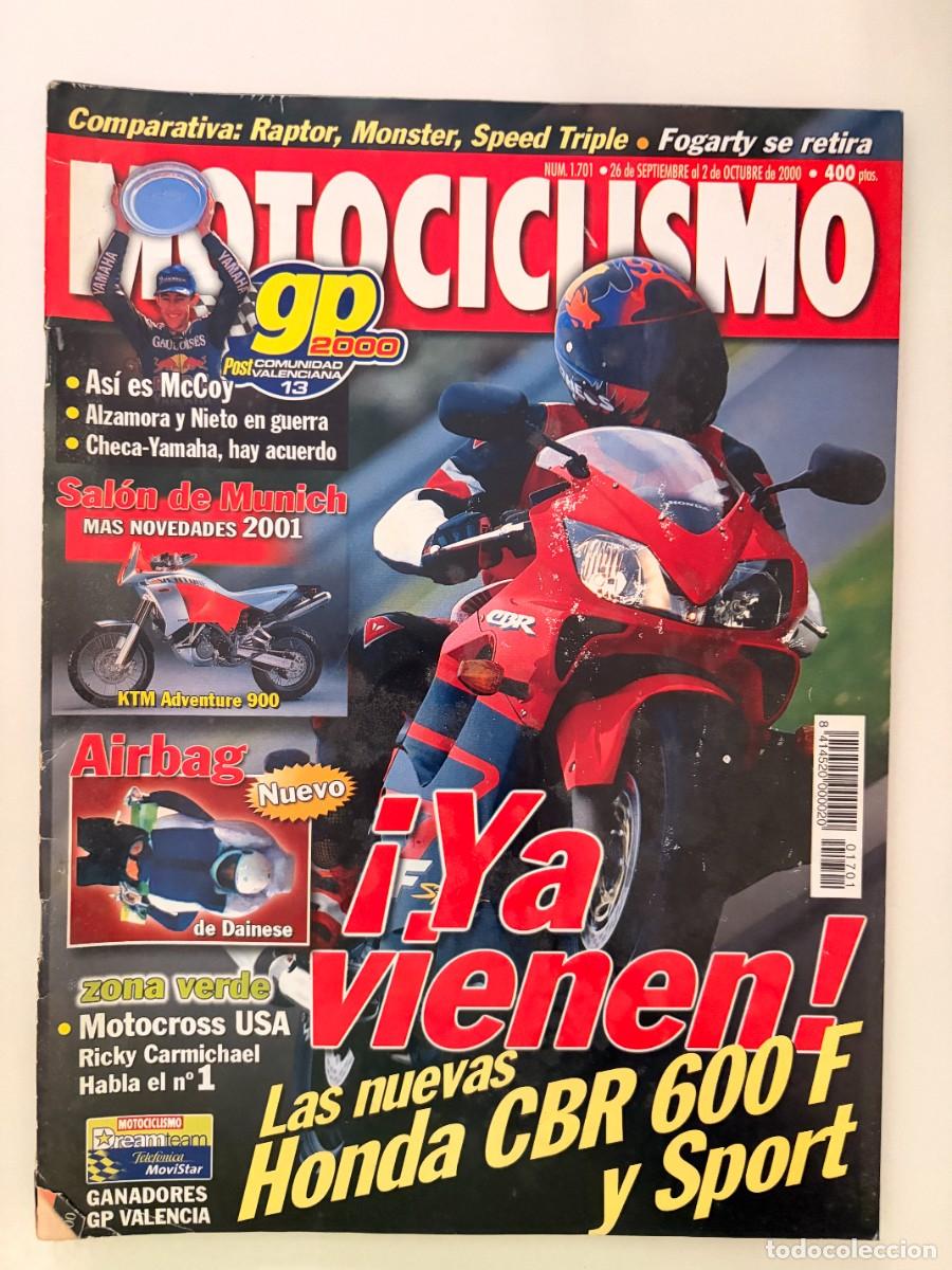 Coches y motocicletas: MOTOCICLISMO N&ordm; 1701. SEPTIEMBRE 2000. HONDA CBR 600 F/SPORT, CAGIVA RAPTOR, DUCATI MONSTER. LEER