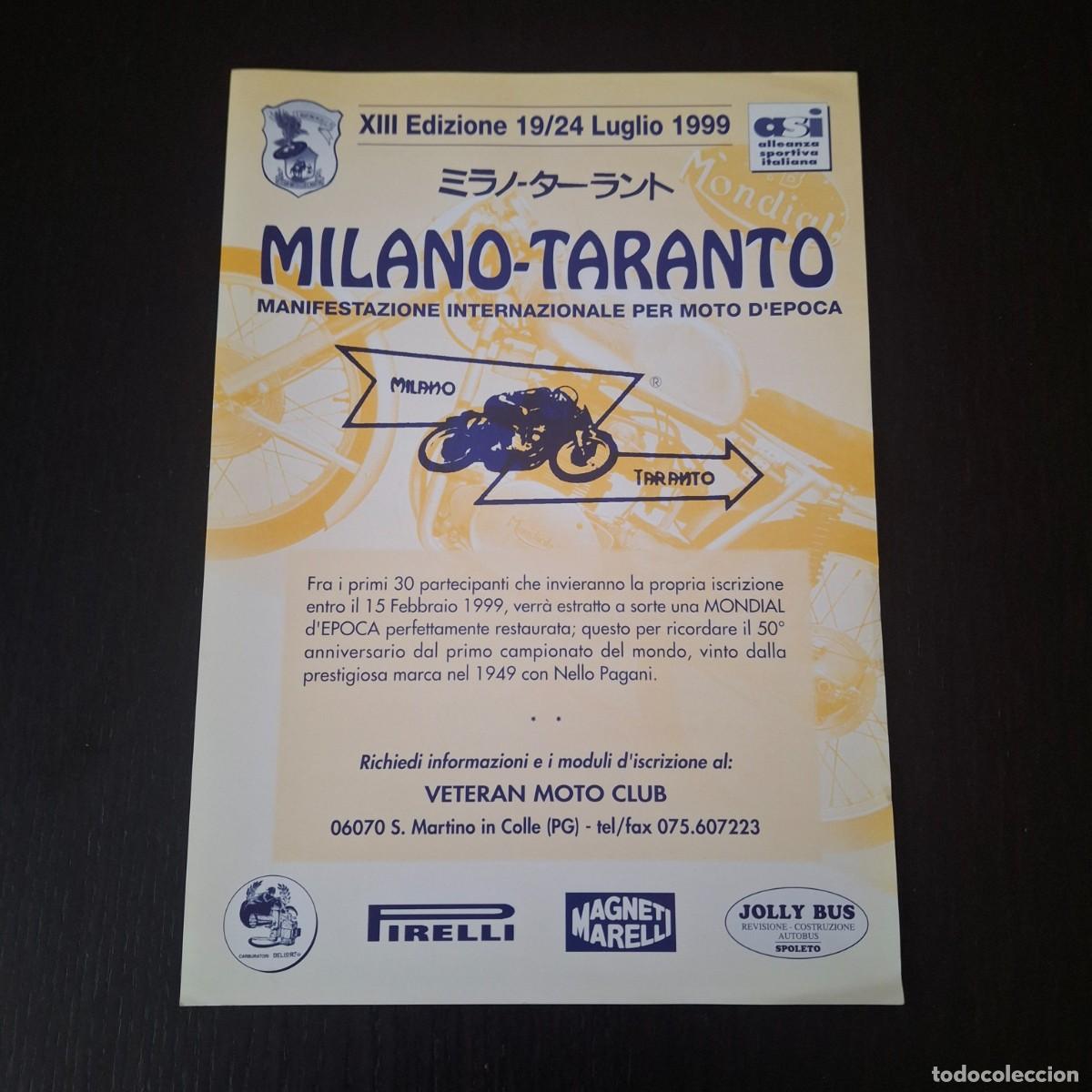 Coches y motocicletas: MILANO TARANTO 1999 - FOLLETO FLYER PUBLICIDAD RALLY RALLYE MOTO CLASICA MOTOS DE EPOCA - ITALIA