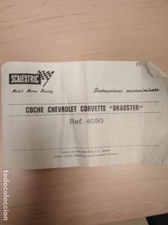 Scalextric: Instrucciones mantenimiento Scalextric ex&iacute;n. Chevrolet Corvette &rdquo;Dragster&rdquo;
