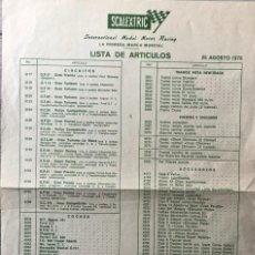 Scalextric: VENDO TARIFA DE PRECIOS SCALEXTRIC - 25-AGOSTO-1976