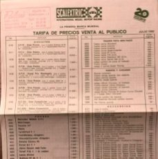 Scalextric: VENDO TARIFA DE PRECIOS SCALEXTRIC - JULIO-1982 - ”20 ANIVERSARIO”. Lote 326795148