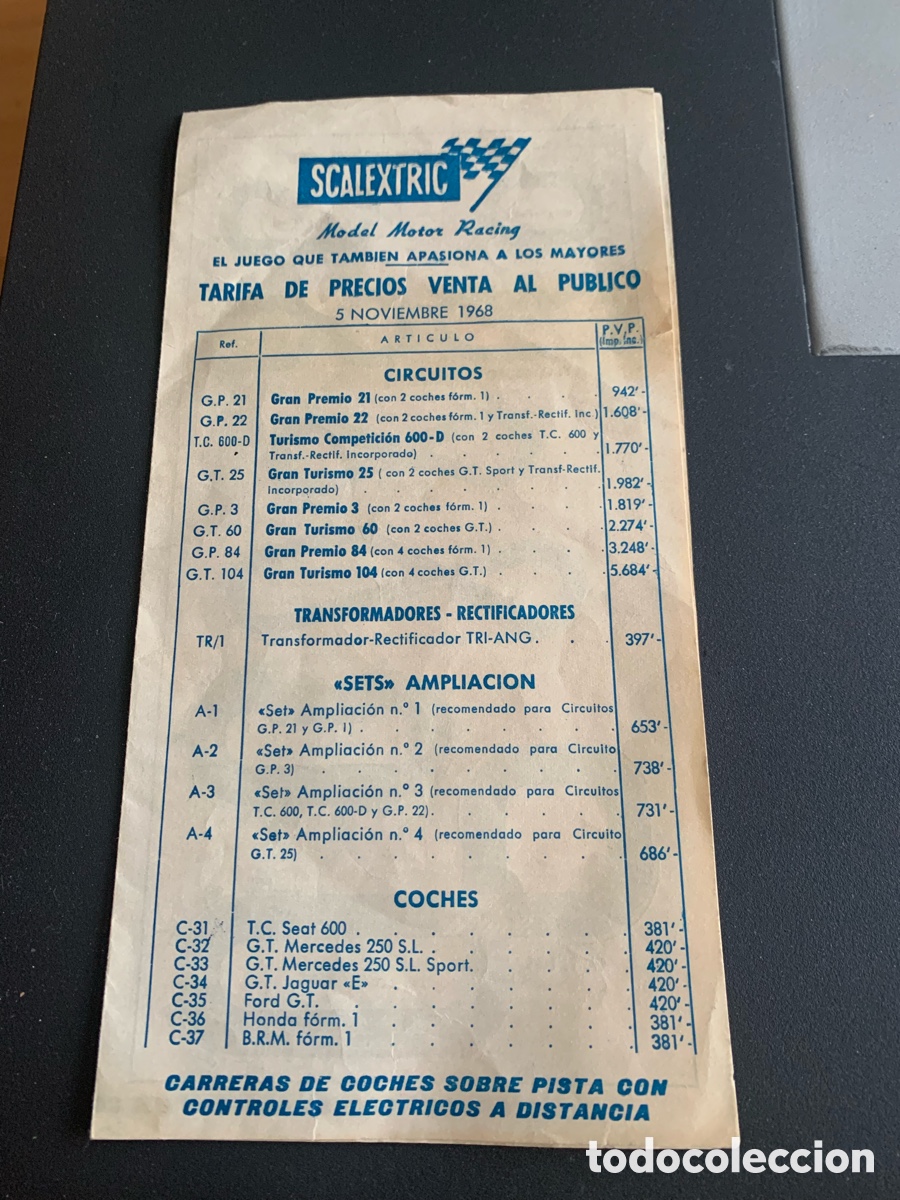 Scalextric: Tarifa de Precios venta al p&uacute;blico 1968. SCALEXTRIC - Foto 1