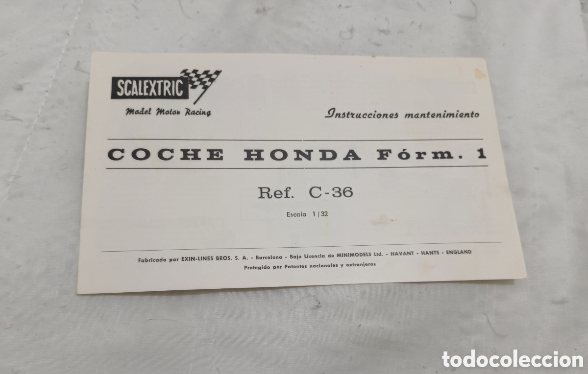 Scalextric: Instrucciones mantenimiento originales honda C-36 scalextric exin