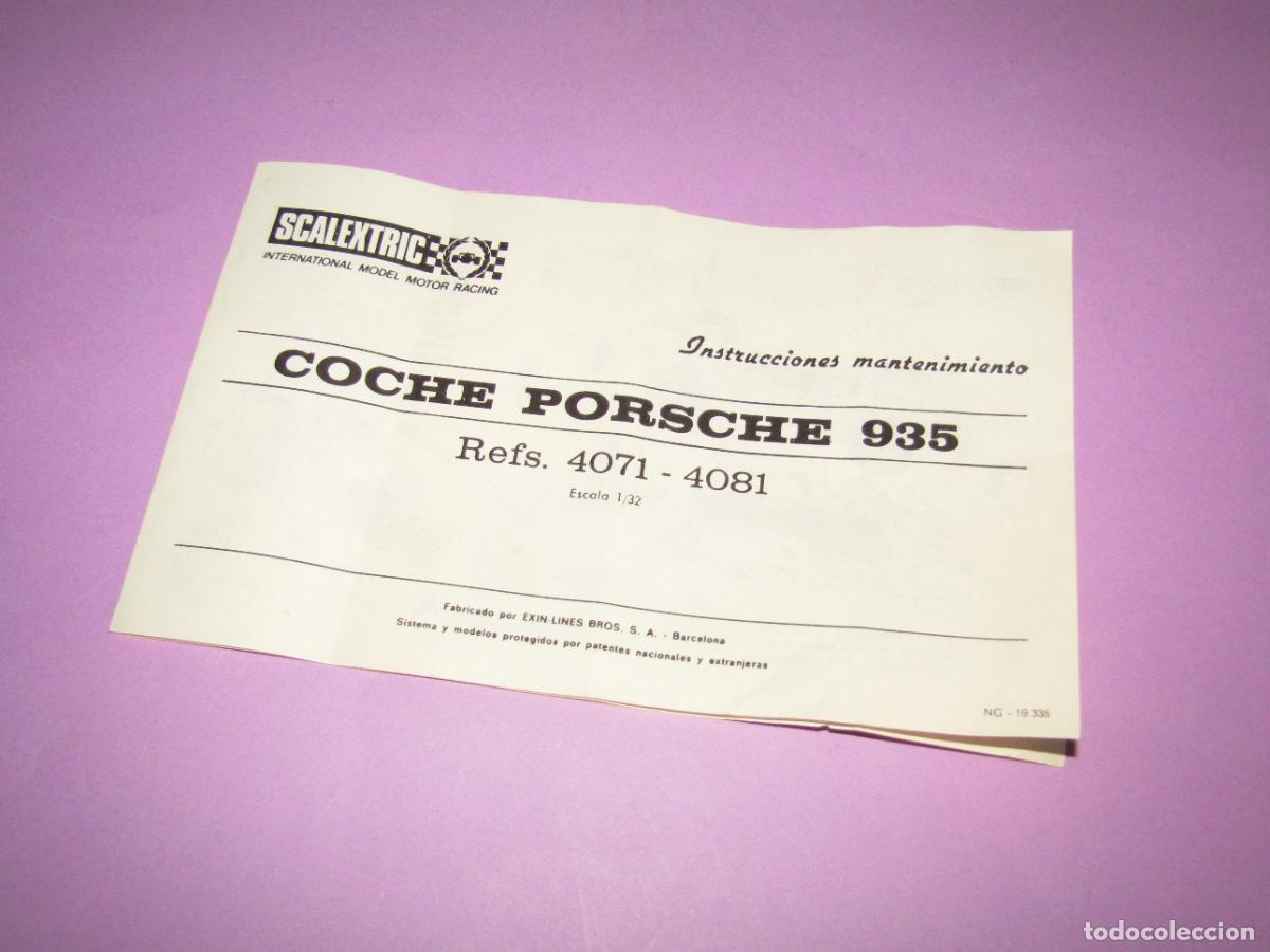 Scalextric: Antiguo Manual de Instrucciones y Mantenimiento del PORSCHE 935 Ref. 4071-4081 de SCALEXTRIC EXIN
