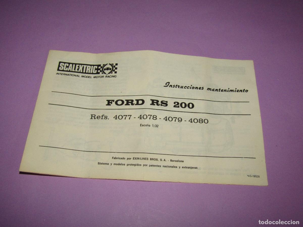 Scalextric: Antiguo Manual de Instrucciones y Mantenimiento del FORD RS 200 Ref. 4077-4078 de SCALEXTRIC EXIN