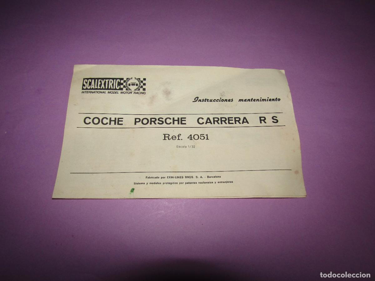 Scalextric: Antiguo Manual de Instrucciones y Mantenimiento PORSCHE CARRERA RS Ref. 4051 de SCALEXTRIC EXIN